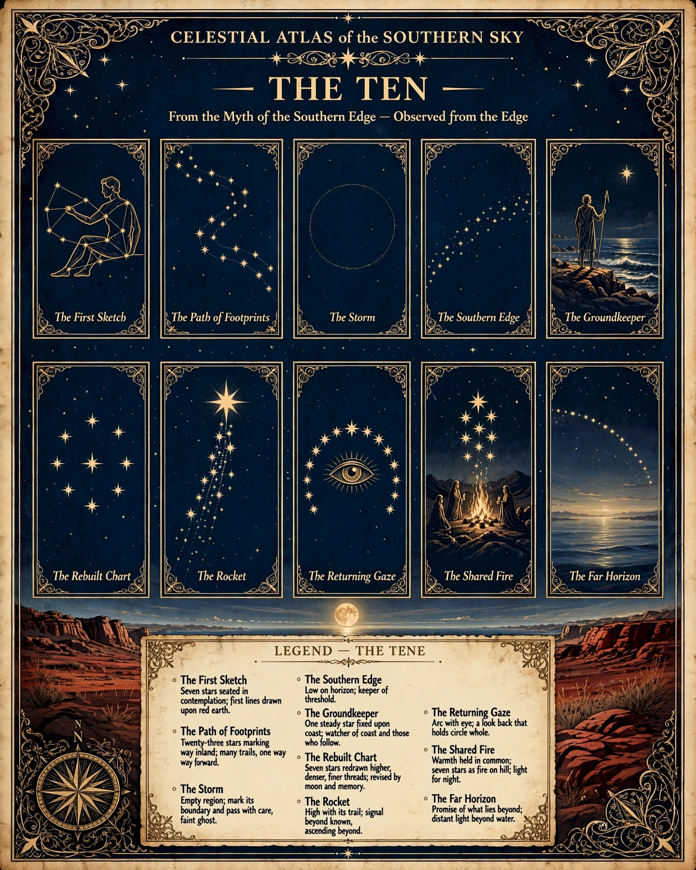 The Ten Atlas summary plate showing ten Southern Edge constellations
