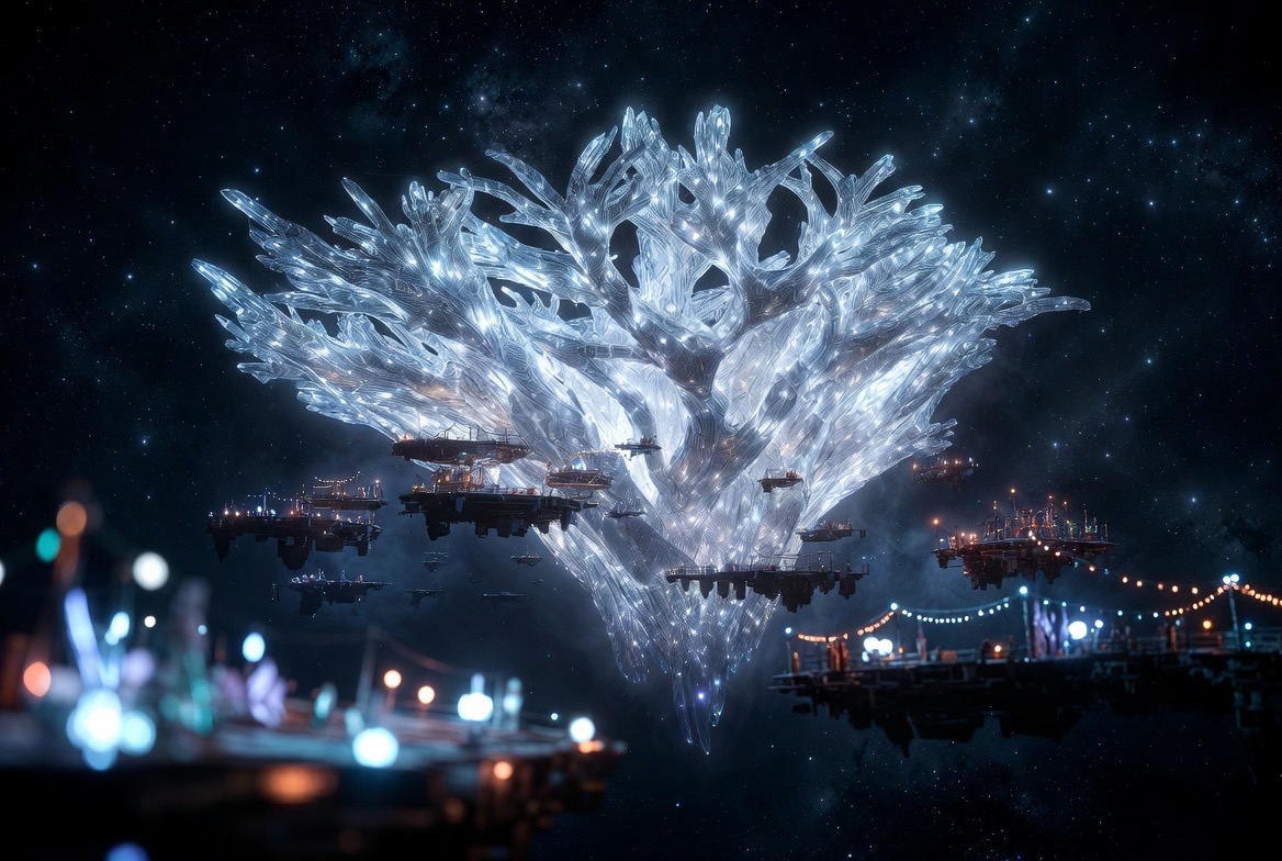 The great crystal tree adrift in the dark, festival platforms