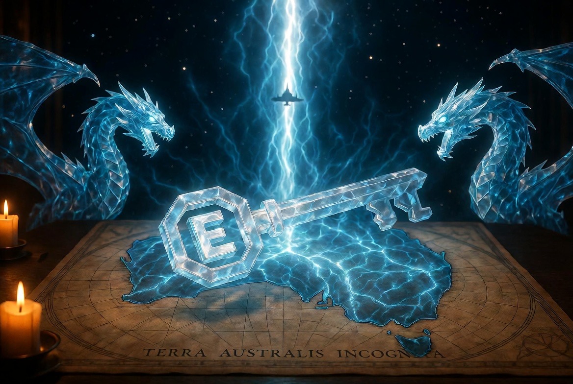 The key at rest as the lightning pillar carries the ship skyward