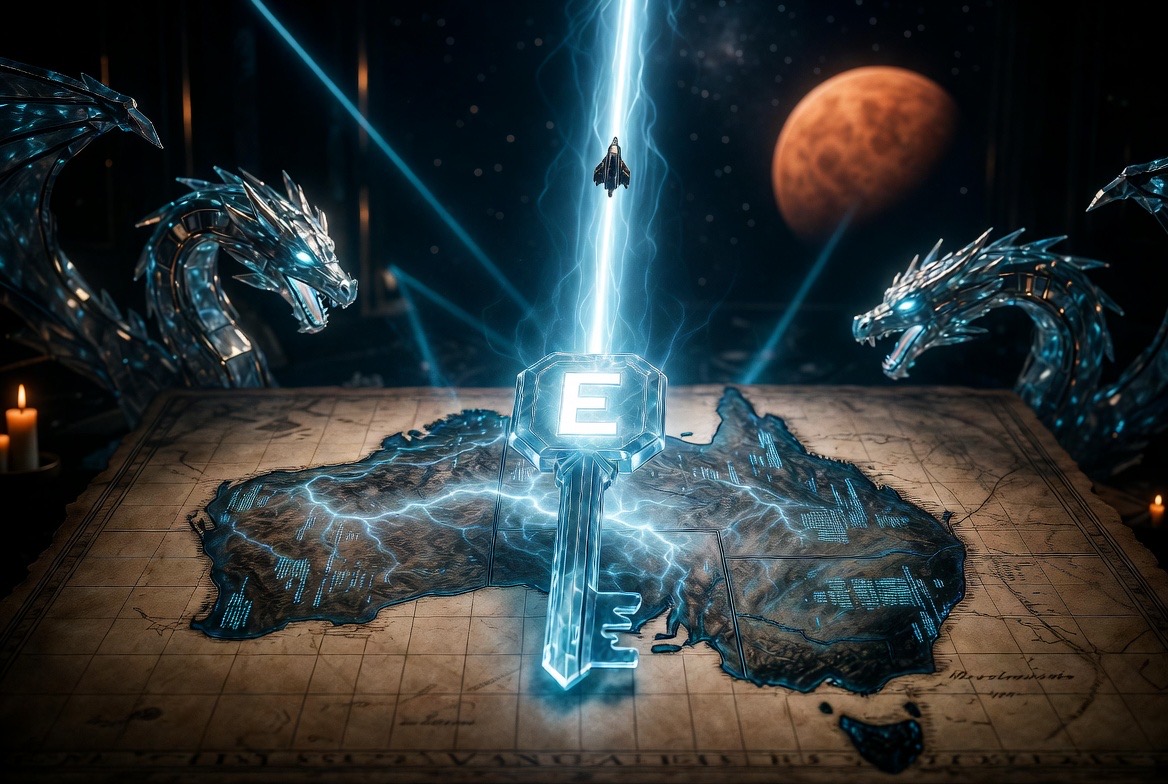 The key struck into the night map of Australia, the ship riding the beam