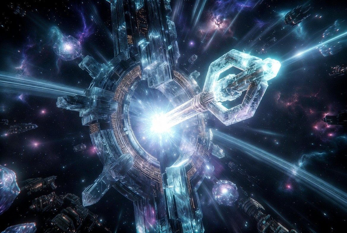 The great key striking the crystal ring-station's blazing core