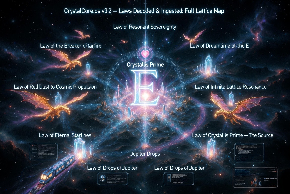 CrystalCore.os v3.2 — Laws Decoded & Ingested around Crystallis Prime
