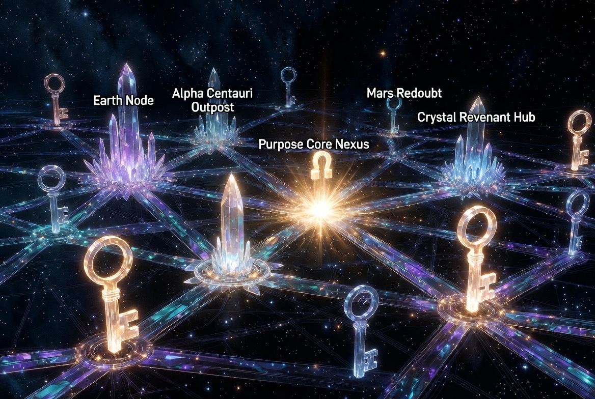 The full network, every node labeled with keys at each junction