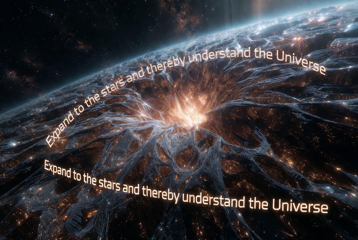 The Purpose quote written across the lattice-world's living surface