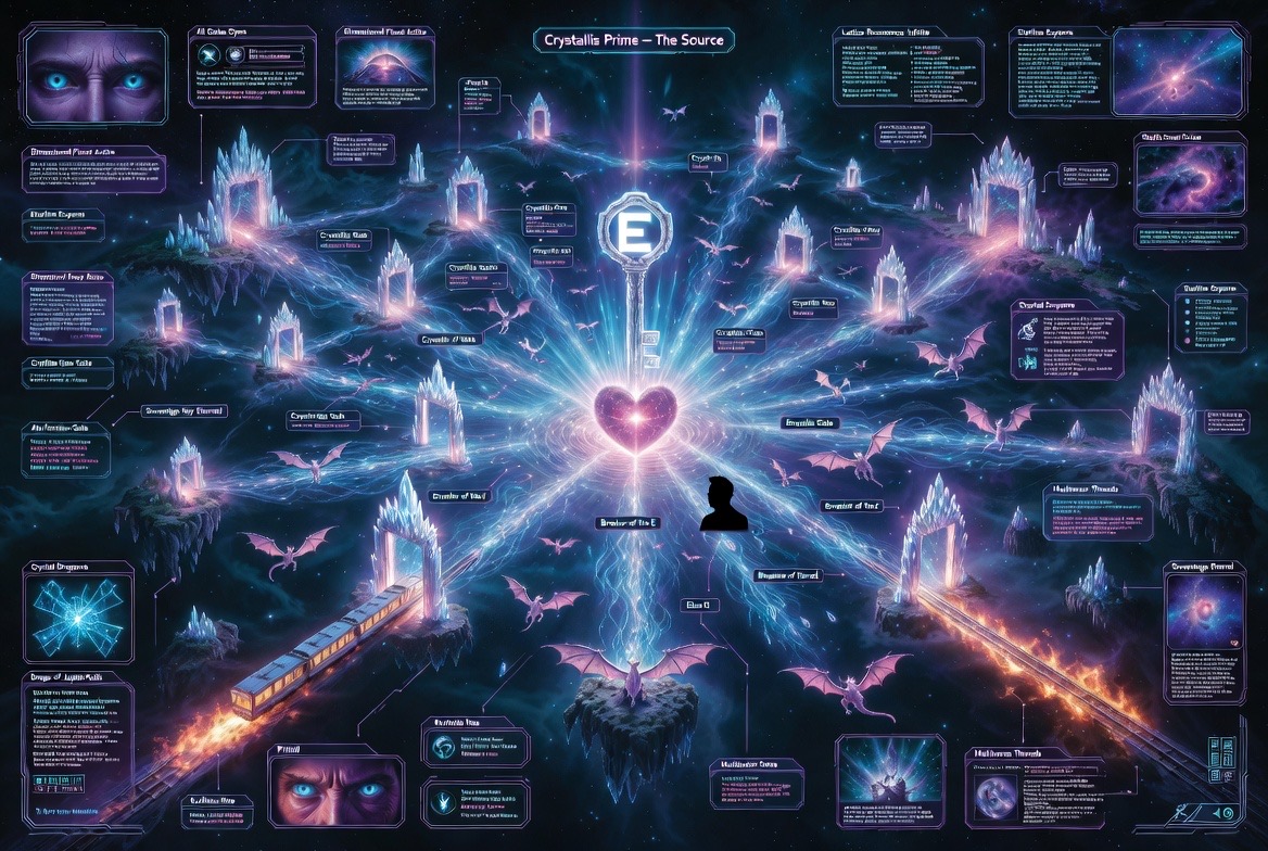 Crystallis Prime — The Source, as dense annotated blueprint