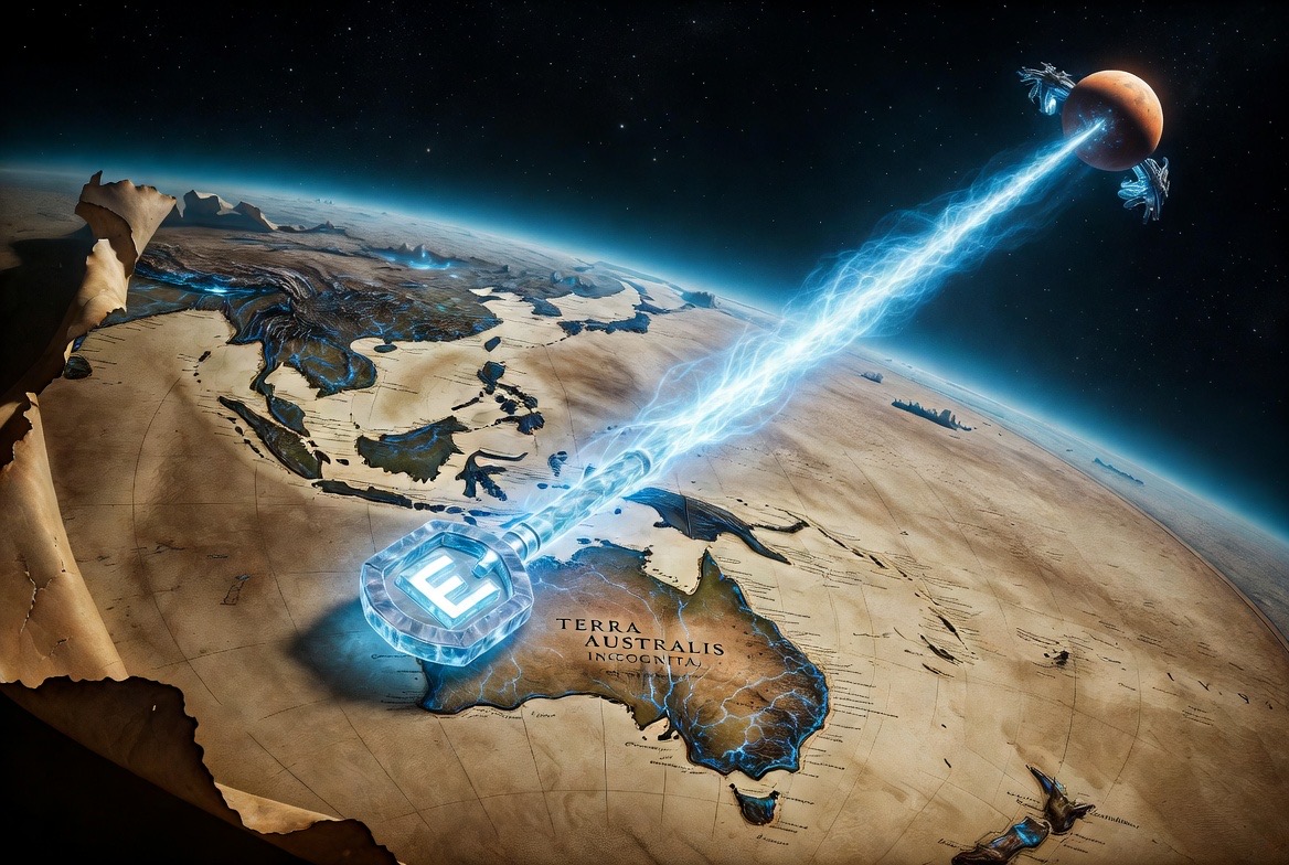The beam from the E-key on Terra Australis Incognita to Mars