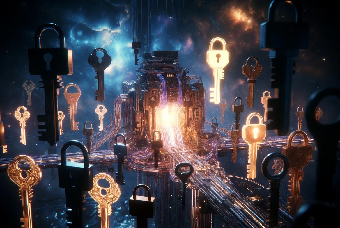 The vault — locks and keys gathered around the burning engine